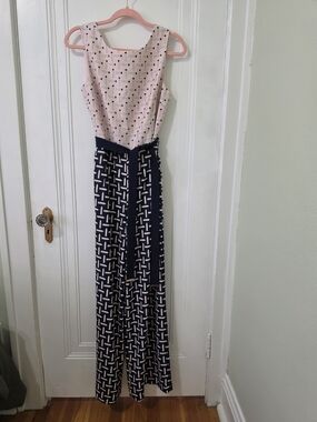 Ted Baker London Pink and Navy Printed Sleeveless Jumpsuit with Belt
